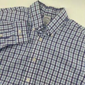 Brooks Brothers Men's Medium Slim Fit Gingham Button Down Shirt Blue Purple